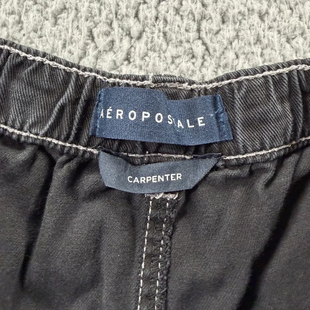 Aeropostale Womens Carpenter Pants Black Contrast Stitch Wide Leg Utility Large